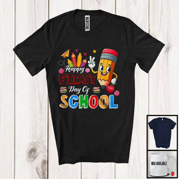 MacnyStore - Happy First Day Of School, Adorable School Things Pencil Lover, Matching Student Teacher Group T-Shirt