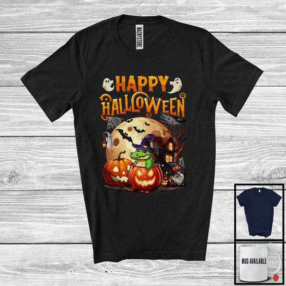 MacnyStore - Happy Halloween, Adorable Halloween Costume Alligator Witch, Moon Pumpkin Wild Animal Lover T-Shirt