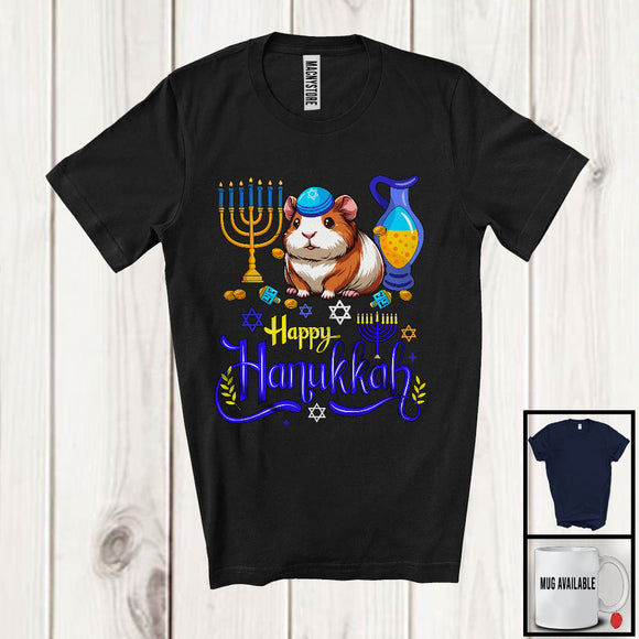 MacnyStore - Happy Hanukkah; Happy Chanukah Lovely Guinea Pig With Menorah; Animal Family Group T-Shirt