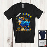 MacnyStore - Happy Hanukkah; Lovely Chanukah Goat Wearing Kippah; Farm Animal Farmer Menorah Family T-Shirt