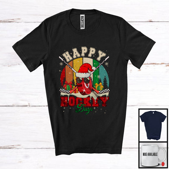 MacnyStore - Happy Hockey Days; Awesome Christmas Santa Hockey Equipment Player; Vintage Retro T-Shirt