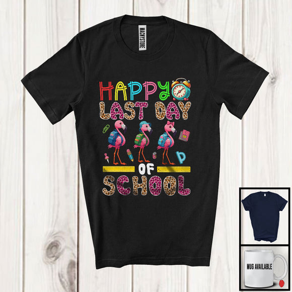 MacnyStore - Happy Last Day Of School, Happy Summer Vacation Three Leopard Flamingo, Student Teacher T-Shirt