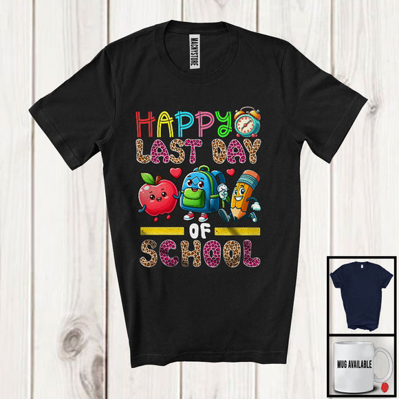 MacnyStore - Happy Last Day Of School, Happy Summer Vacation Three Leopard Pencil Apple, Student Teacher T-Shirt