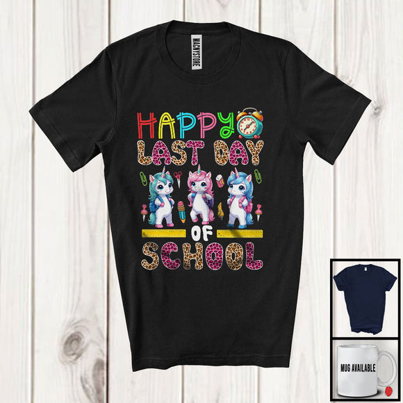 MacnyStore - Happy Last Day Of School, Happy Summer Vacation Three Leopard Unicorn, Student Teacher T-Shirt