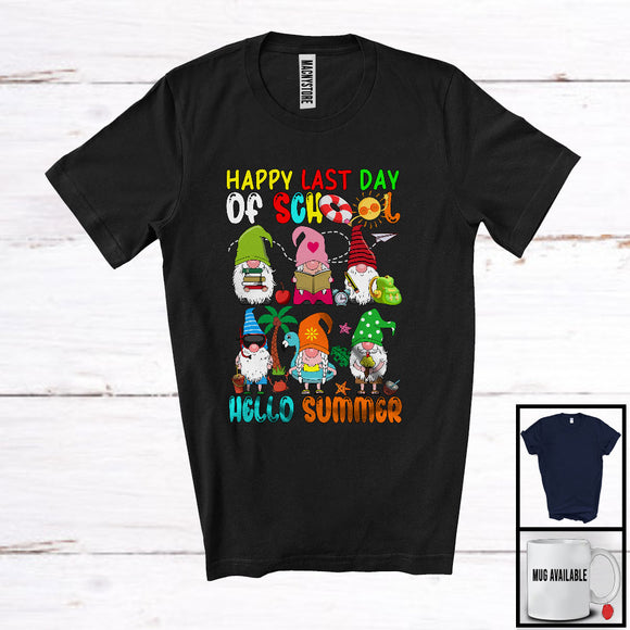 MacnyStore - Happy Last Day Of School Hello Summer, Adorable Three Gnomes Gnomies, Students Teacher T-Shirt