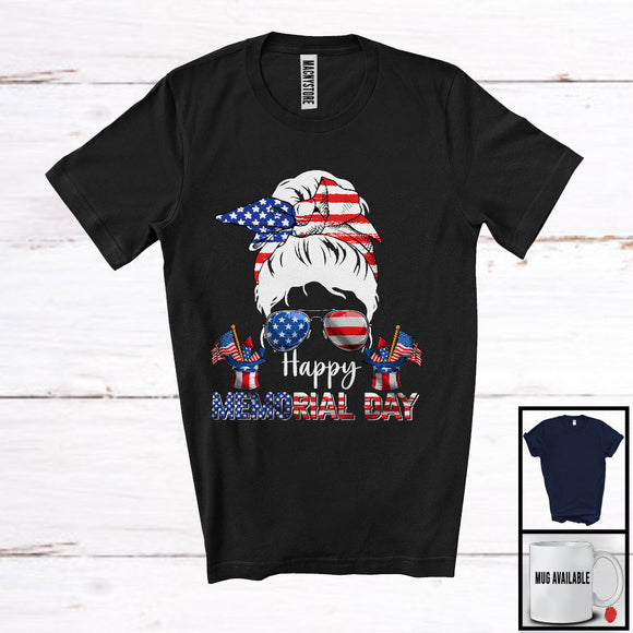 MacnyStore - Happy Memorial Day, Amazing 4th Of July Bun Hair Sunglasses Women, Soldiers USA Flag Patriotic T-Shirt