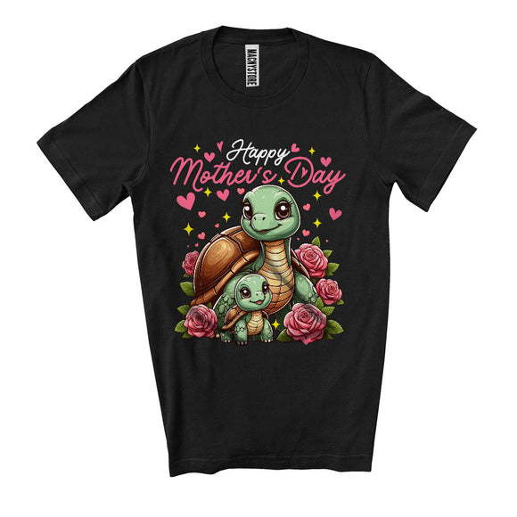 MacnyStore - Happy Mother's Day, Adorable Turtle Mom And Baby Flowers, Wild Animal Matching Family T-Shirt
