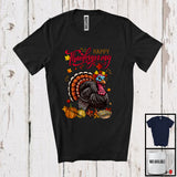 MacnyStore - Happy Thanksgiving; Humorous Turkey Pumpkin Pie Fall Leaves Around; Family Group T-Shirt