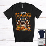 MacnyStore - Happy Thanksgiving, Lovely Pilgrim Pug Turkey With Roasted Turkey Wine, Dinner Family T-Shirt