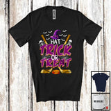 MacnyStore - Hat Trick Or Treat, Awesome Halloween Ice Hockey Sports Player Team, Witch Hat Lover T-Shirt