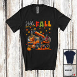 MacnyStore - Hello Fall Orange; Adorable Thanksgiving Turkey Driving Crane Truck DriverAutumn Fall Leaves T-Shirt