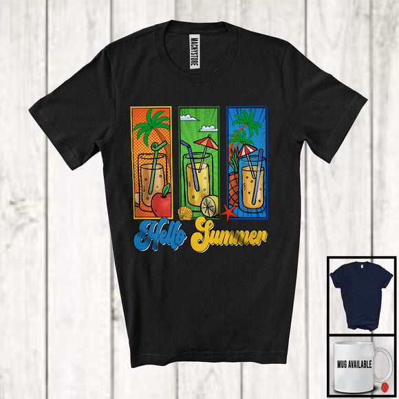 MacnyStore - Hello Summer, Colorful Summer Vacation Lemon Pineapple Fruit Juice, Friends Family Trip Group T-Shirt