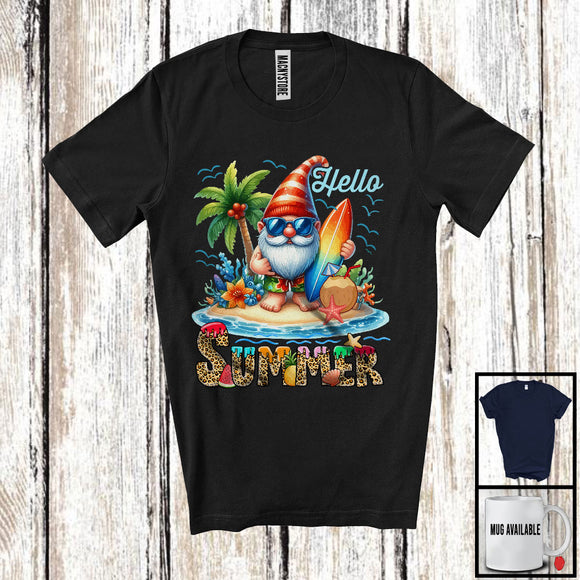 MacnyStore - Hello Summer, Lovely Summer Vacation Gnome Sunglasses Surfing, Leopard Beach Trip T-Shirt