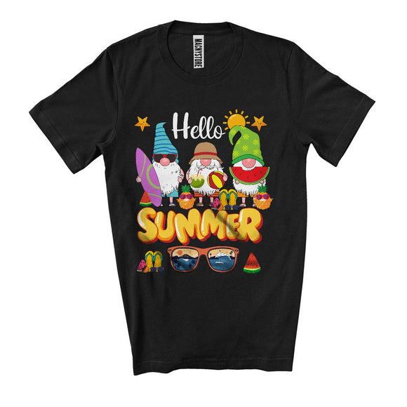 MacnyStore - Hello Summer, Lovely Summer Vacation Leopard Three Gnomes Squad, Family Friends Group T-Shirt