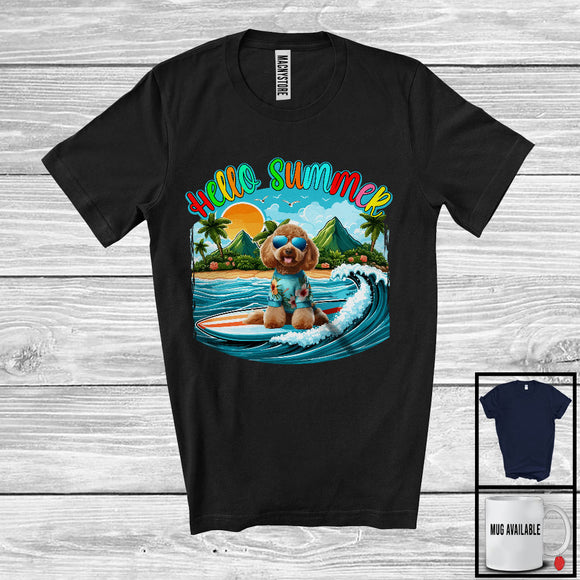 MacnyStore - Hello Summer, Lovely Summer Vacation Sproodle Surfing Lover, Surfer Puppy Owner Group T-Shirt