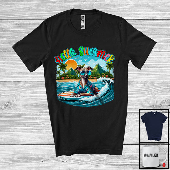 MacnyStore - Hello Summer, Lovely Summer Vacation Whippet Surfing Lover, Surfer Puppy Owner Group T-Shirt