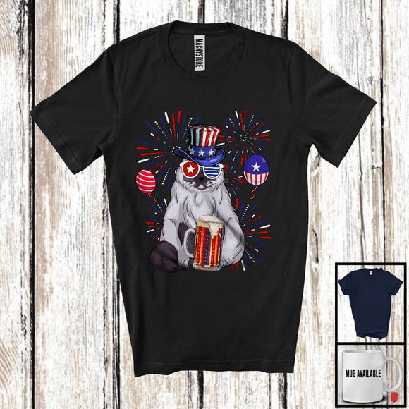 MacnyStore - Himalayan Cat Drinking Beer, Awesome 4th Of July Fireworks Kitten, Drunker Patriotic Group T-Shirt