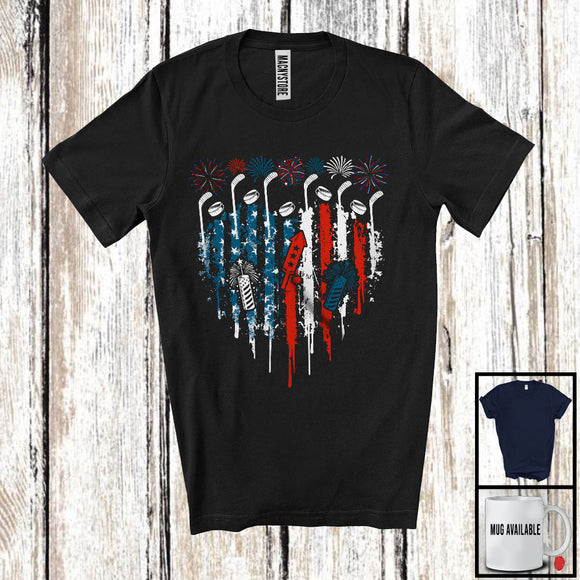 MacnyStore - Hockey Heart Shape American Flag, Awesome 4th Of July Hockey Player Lover, Patriotic Group T-Shirt