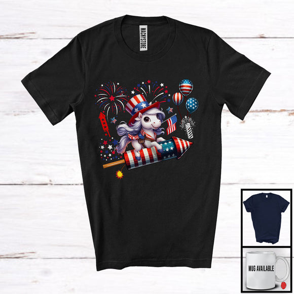 MacnyStore - Horse Riding Firecracker, Wonderful 4th Of July USA Flag Animal Farm Fireworks, Patriotic T-Shirt