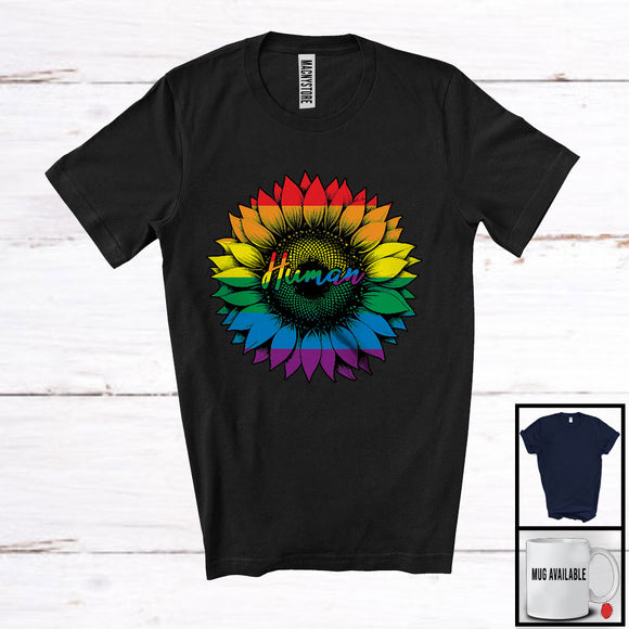 MacnyStore - Human, Adorable LGBTQ Pride Sunflower Rainbow Gay Flag, LGBT Flowers Lover Family Group T-Shirt