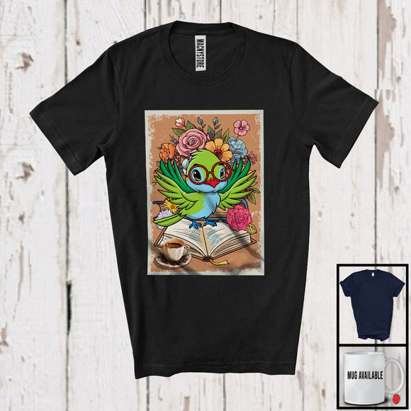 MacnyStore - Hummingbird Glasses Reading Book Coffee, Lovely Bird Flowers, Books Nerd Reader Lover T-Shirt