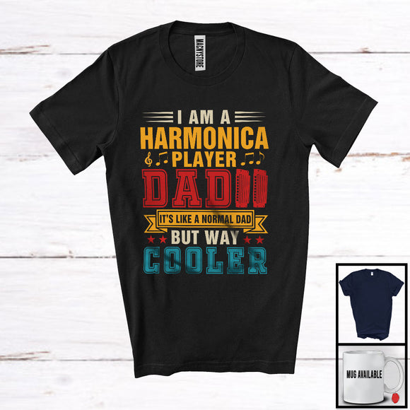 MacnyStore - I Am A Harmonica Player Dad But Cooler, Awesome Father's Day Vintage, Musical Instruments T-Shirt