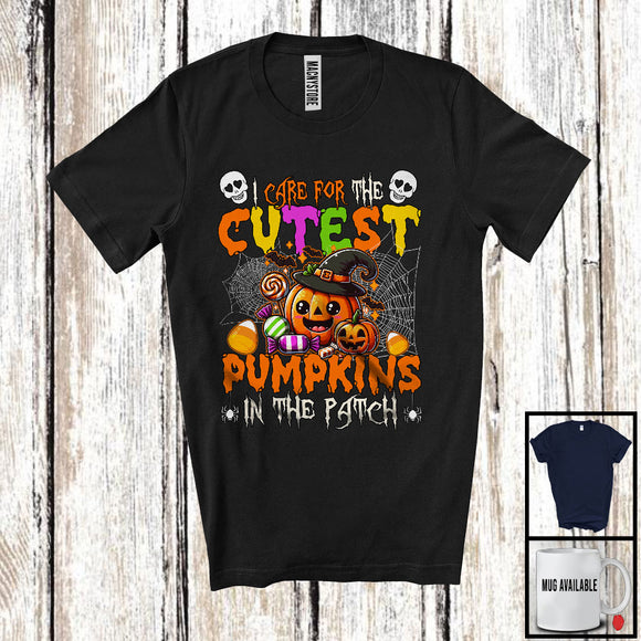 MacnyStore - I Care For The Cutest Pumpkins In The Patch, Humorous Halloween Nurse Group, Nursing Lover T-Shirt