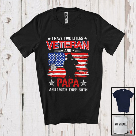 MacnyStore - I Have Two Titles Veteran And Papa, Proud Father's Day American Flag, Veteran Family Group T-Shirt