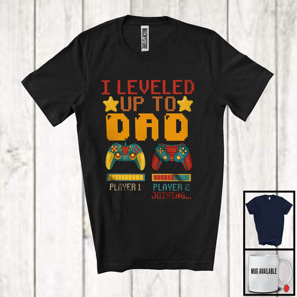 MacnyStore - I Leveled Up To Dad, Amazing Father's Day Gamer, Vintage Pregnancy Announcement Family T-Shirt