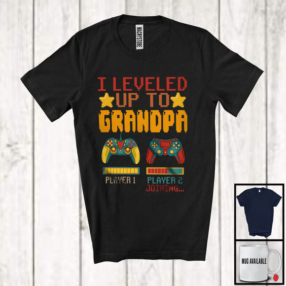 MacnyStore - I Leveled Up To Grandpa, Amazing Father's Day Gamer, Vintage Pregnancy Announcement Family T-Shirt