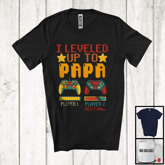 MacnyStore - I Leveled Up To Papa, Amazing Father's Day Gamer, Vintage Pregnancy Announcement Family T-Shirt