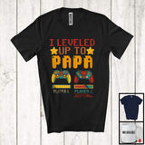 MacnyStore - I Leveled Up To Papa, Amazing Father's Day Gamer, Vintage Pregnancy Announcement Family T-Shirt
