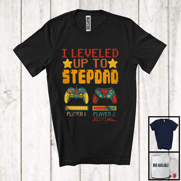 MacnyStore - I Leveled Up To Stepdad, Amazing Father's Day Gamer, Vintage Pregnancy Announcement Family T-Shirt