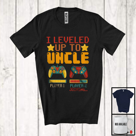 MacnyStore - I Leveled Up To Uncle, Amazing Father's Day Gamer, Vintage Pregnancy Announcement Family T-Shirt