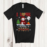 MacnyStore - I Love Being A Mom; Wonderful Christmas Leopard Red Plaid Snowman; X-mas Family Group T-Shirt