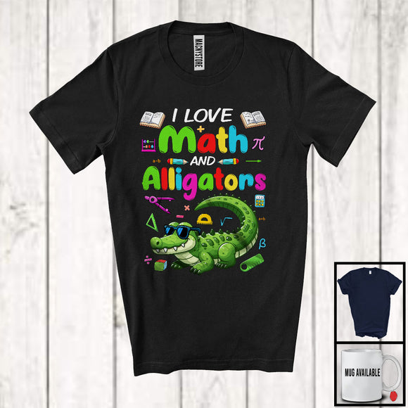 MacnyStore - I Love Math And Alligators, Colorful Alligators Animal Lover, Matching Math Teacher Student Team T-Shirt