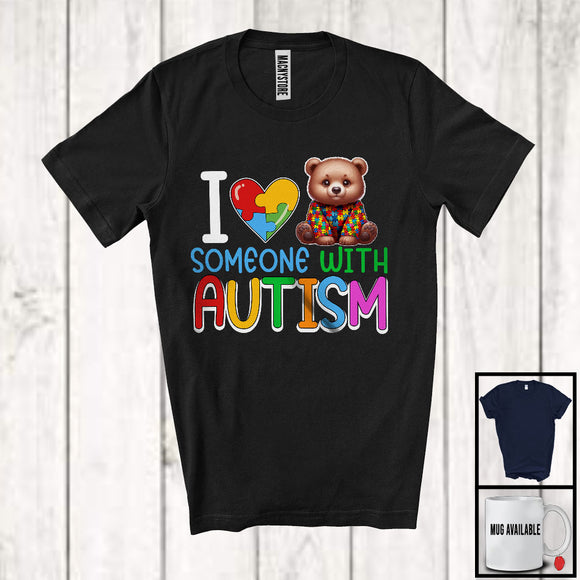 MacnyStore - I Love Someone With Autism, Lovely Autism Awareness Bear Lover, Puzzle Animal Family Group T-Shirt