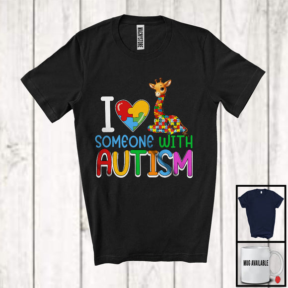 MacnyStore - I Love Someone With Autism, Lovely Autism Awareness Giraffe Lover, Puzzle Animal Family Group T-Shirt