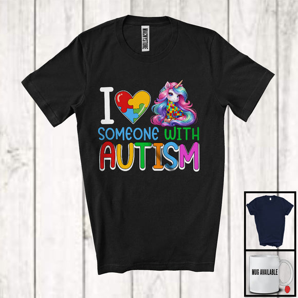 MacnyStore - I Love Someone With Autism, Lovely Autism Awareness Unicorn Lover, Puzzle Animal Family Group T-Shirt