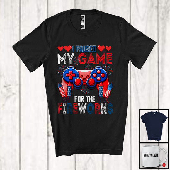 MacnyStore - I Paused My Game For The Fireworks, Awesome 4th Of July Game Controller, Gaming Gamer T-Shirt