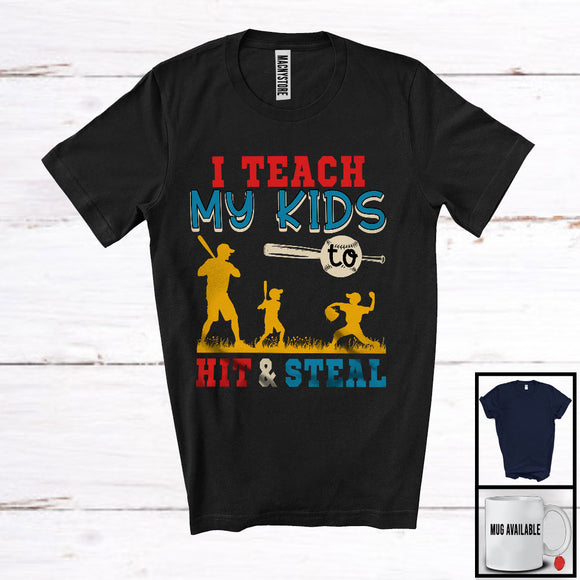MacnyStore - I Teach My Kids To Hit And Steal, Amazing Father's Day Baseball Softball Player, Sport Family T-Shirt