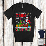 MacnyStore - I Want A Drum For Christmas, Adorable X-mas Tree Santa Playing Drum, Musical Instruments T-Shirt