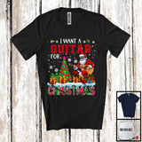 MacnyStore - I Want A Guitar For Christmas, Adorable X-mas Tree Santa Playing Guitar, Musical Instruments T-Shirt