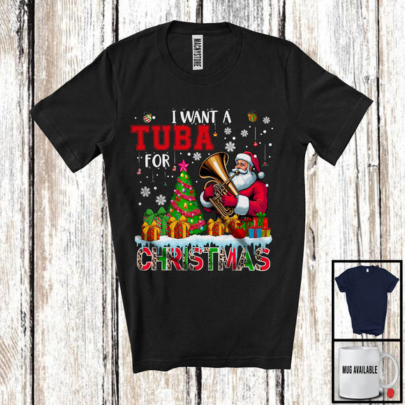 MacnyStore - I Want A Tuba For Christmas, Adorable X-mas Tree Santa Playing Tuba, Musical Instruments T-Shirt