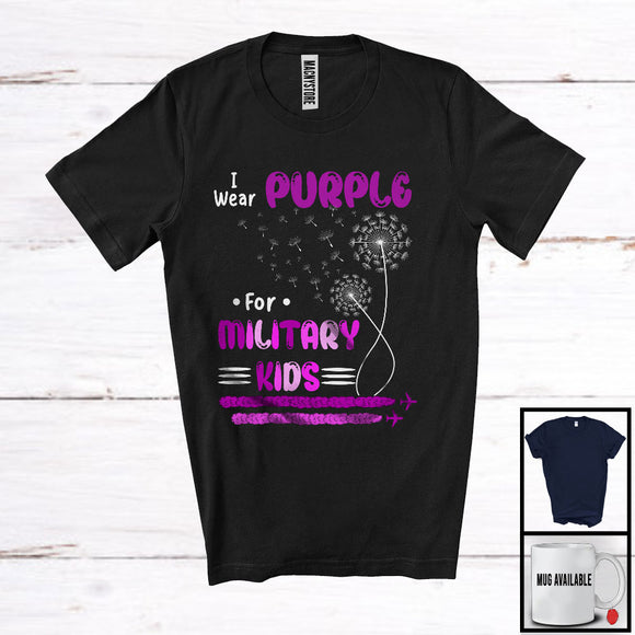 MacnyStore - I Wear Purple For Military Kids, Lovely Military Child Month Dandelion, Proud Memories Family T-Shirt