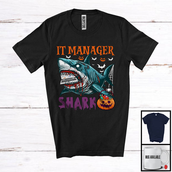 MacnyStore - IT Manager Shark, Scary Halloween Costume Pumpkin Zombie Shark, Proud Careers Group T-Shirt