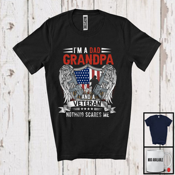MacnyStore - I'm A Dad Grandpa And A Veteran Nothing Scares Me, Amazing Father's Day American Soldiers T-Shirt