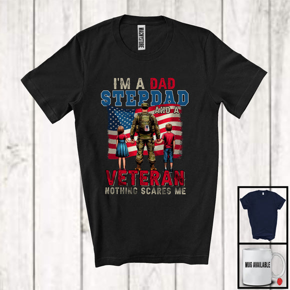 MacnyStore - I'm A Dad Stepdad And A Veteran, Amazing 4th Of July Father's Day USA Flag, Family Patriotic T-Shirt