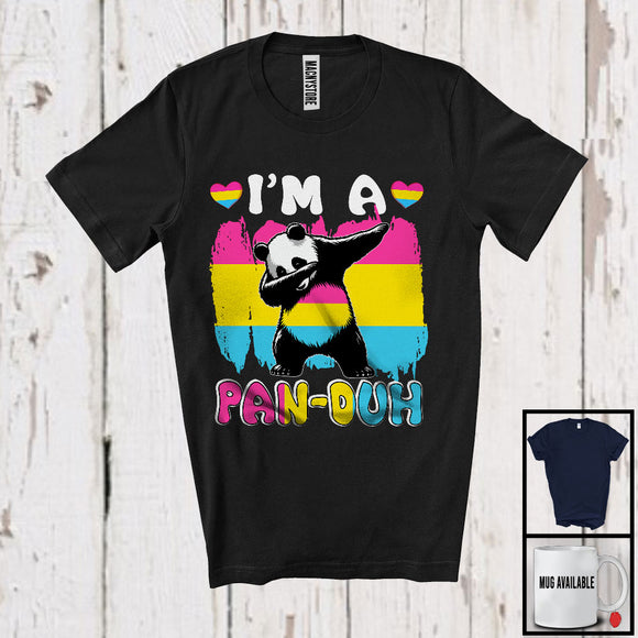MacnyStore - I'm A Pan-Duh, Lovely LGBTQ Pride Pansexual Flag Dabbing Panda, LGBT Animal Lover T-Shirt
