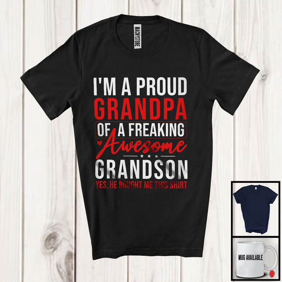 MacnyStore - I'm A Proud Grandpa Of A Freaking Grandson, Awesome Father's Day Vintage, Family Group T-Shirt